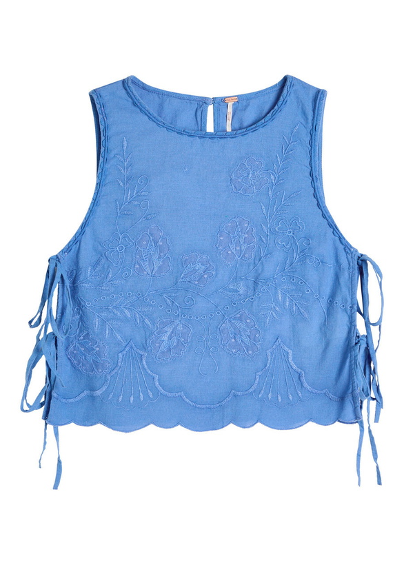 Photo: Free People Faded Gardens Floral-embroidered Cotton Tank Blue