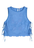 Free People Faded Gardens Floral-embroidered Cotton Tank Blue