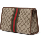 Gucci - Ophidia Leather and Webbing-Trimmed Logo-Jacquard Coated-Canvas Wash Bag - Brown