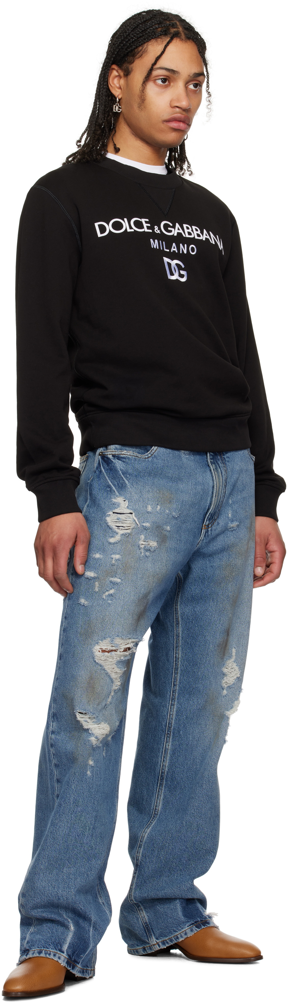 Dolce&Gabbana Black 'DG' Embroidery Jersey Sweatshirt