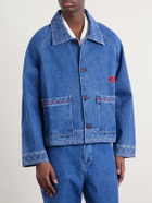 BODE - Embroidered Merino Wool-Blend Denim Jacket - Blue