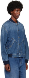 Moschino Blue Barcode Patch Denim Bomber Jacket
