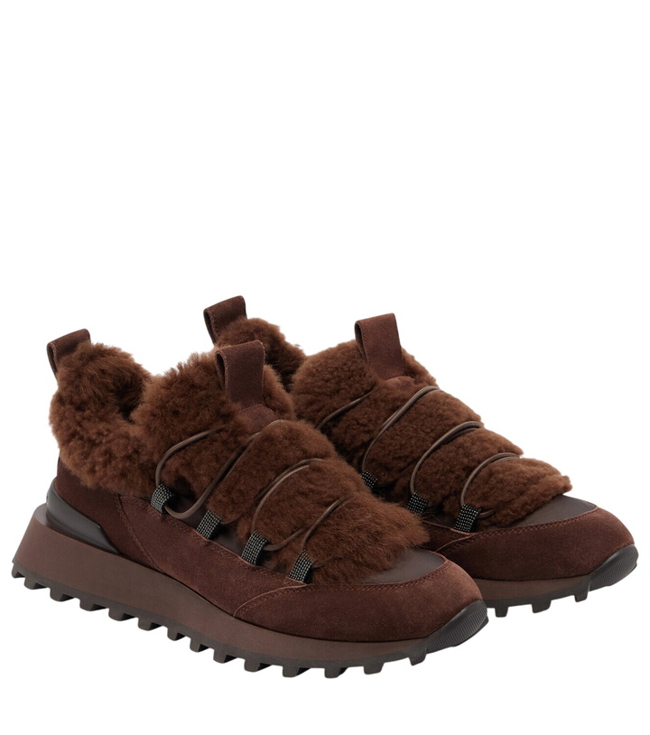 Photo: Brunello Cucinelli Monili shearling-trimmed suede sneakers