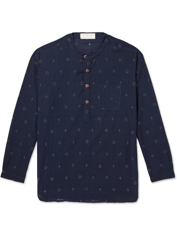 Photo: SMR Days - Jondal Oversized Grandad-Collar Embroidered Cotton Shirt - Blue