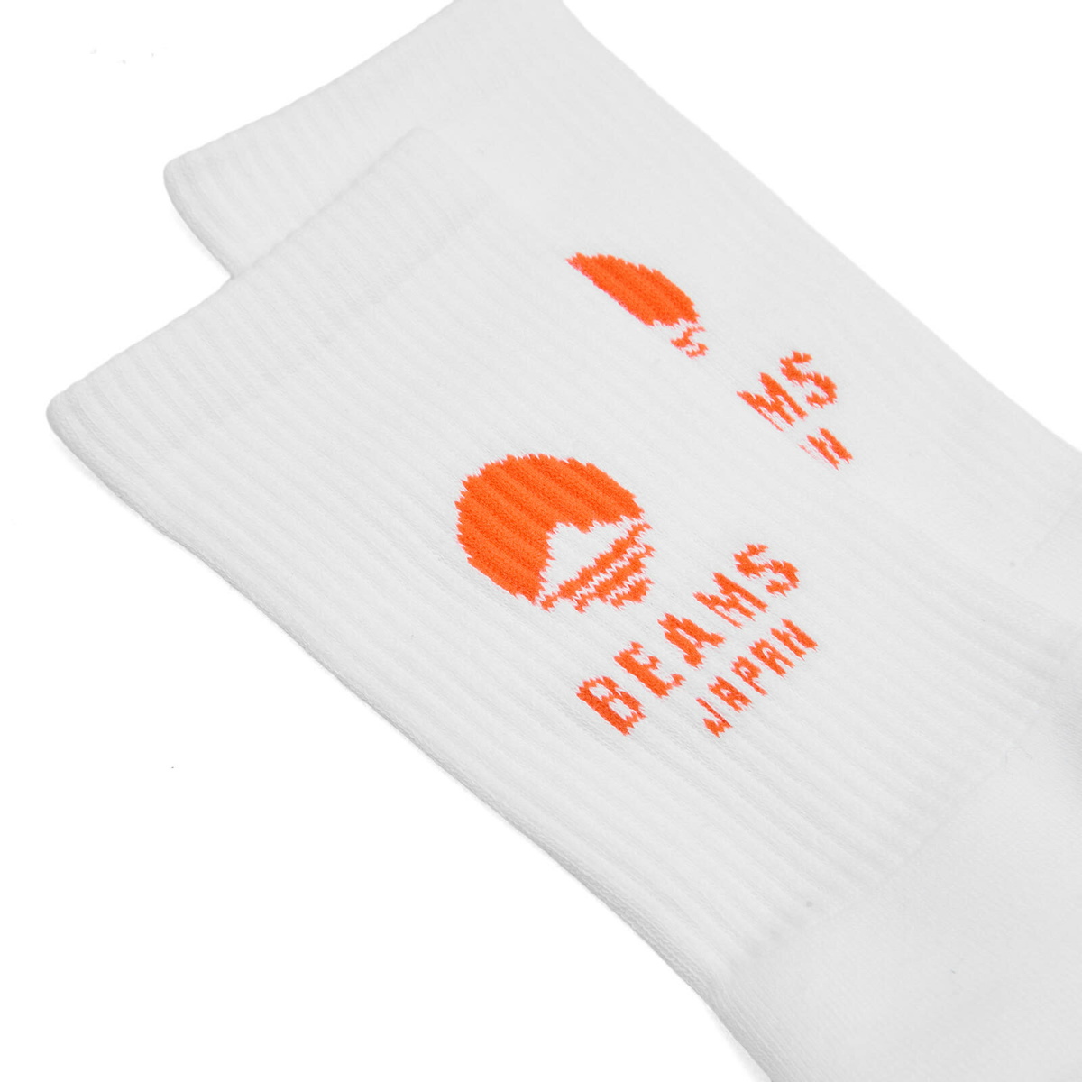 BEAMS JAPAN Logo Socks in White/Orange