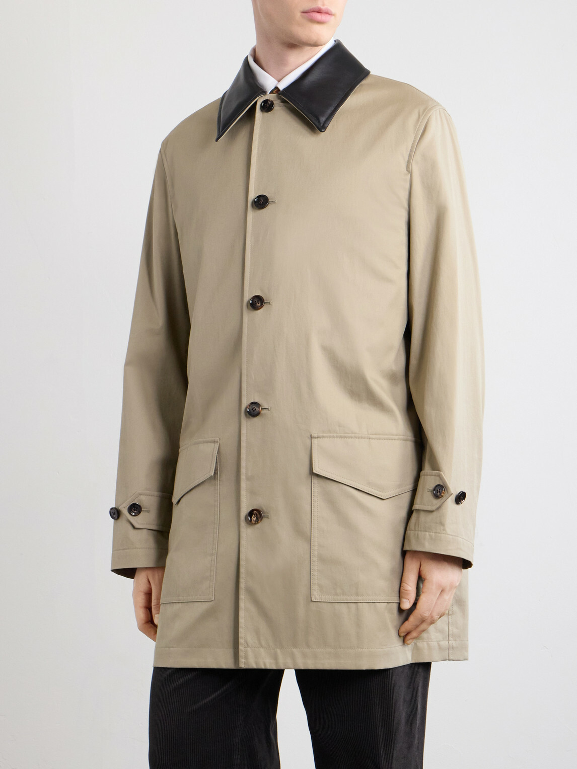 Burberry - Leather-Trimmed Cotton-Gabardine Trench Coat - Neutrals