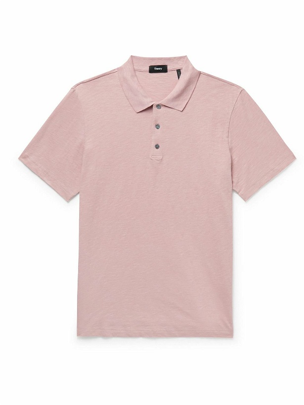 Photo: Theory - Bron Slubbed Cotton-Jersey Polo Shirt - Pink