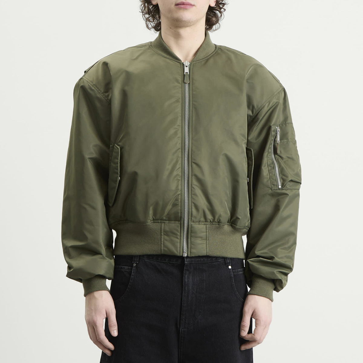 Entire Studios Men's Cropped Broad Bomber Jacket in Khaki