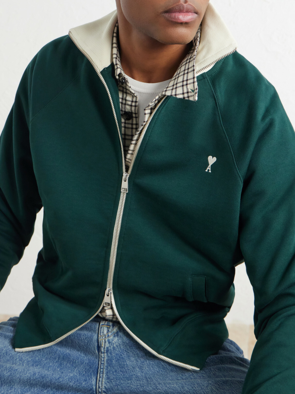AMI PARIS - Logo-Embroidered Cotton-Jersey Zip-Up Sweatshirt - Green