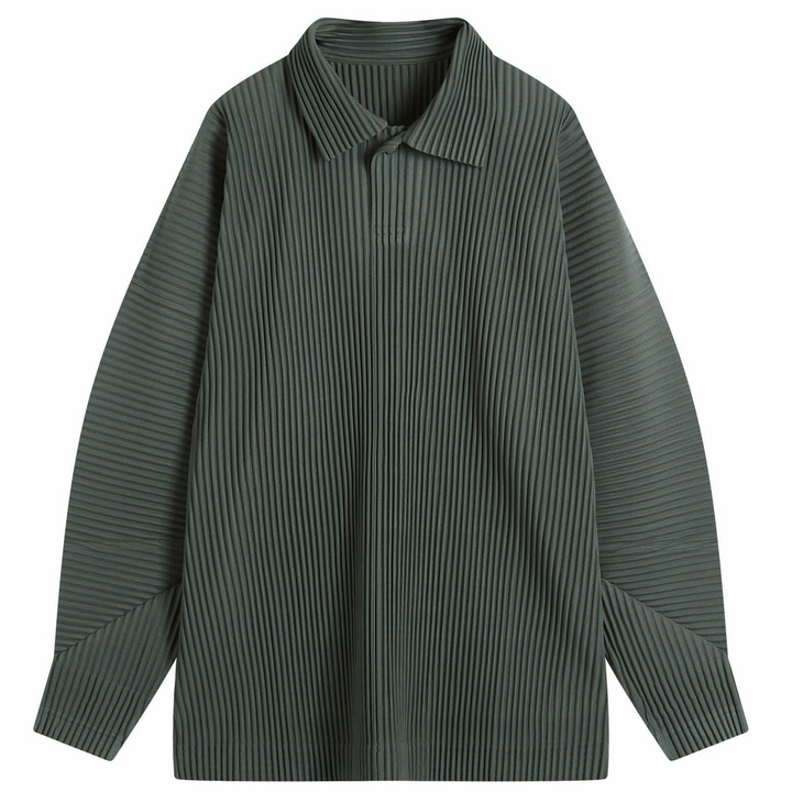 Photo: Homme Plissé Issey Miyake Men's Pleated Long Sleeve Polo in Green