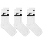 Nike Men's Sportswear Essential Sock - 3 Pack in White/Black