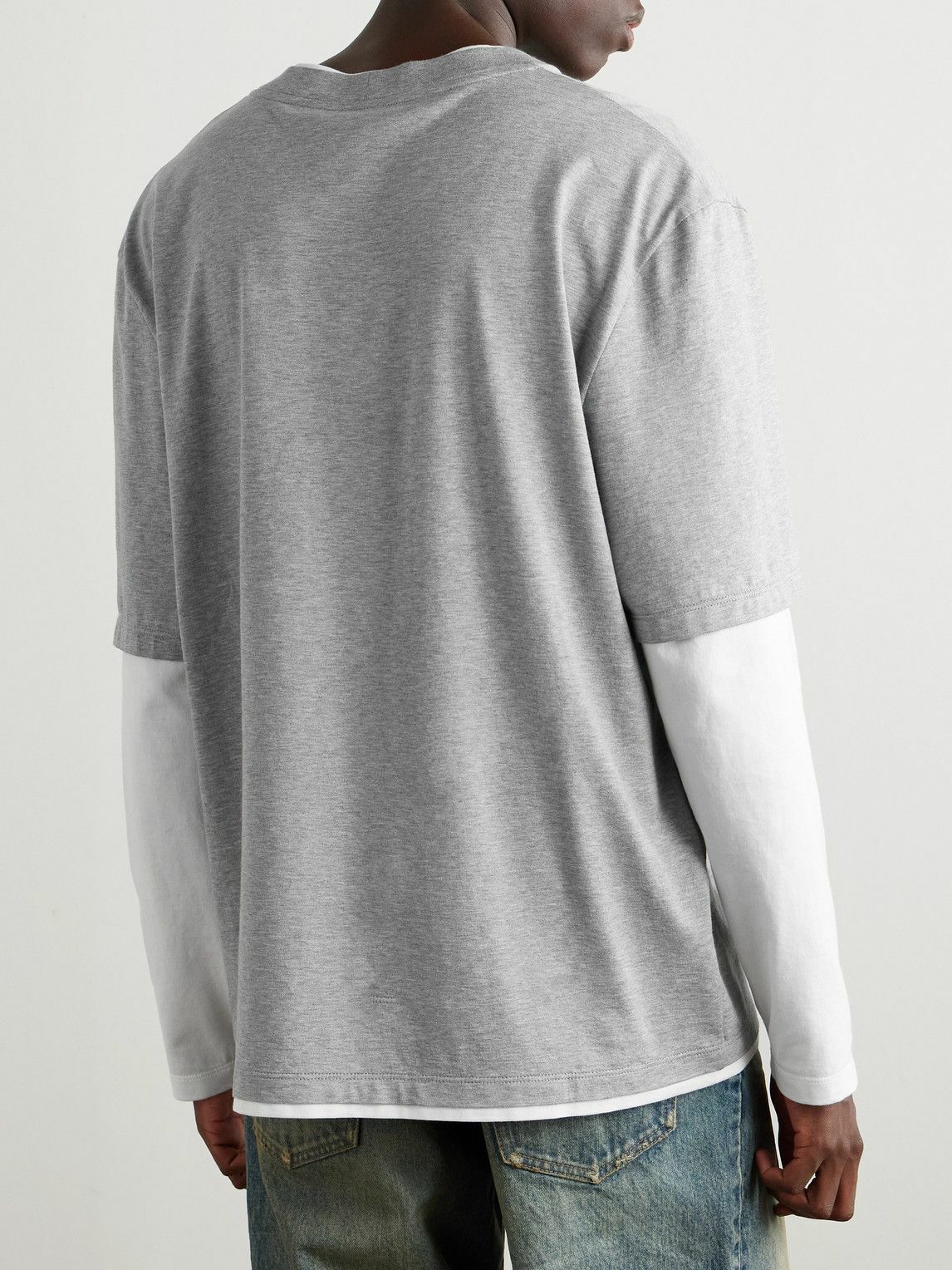 CELINE - Layered Logo-Print Cotton-Jersey T-Shirt - Gray