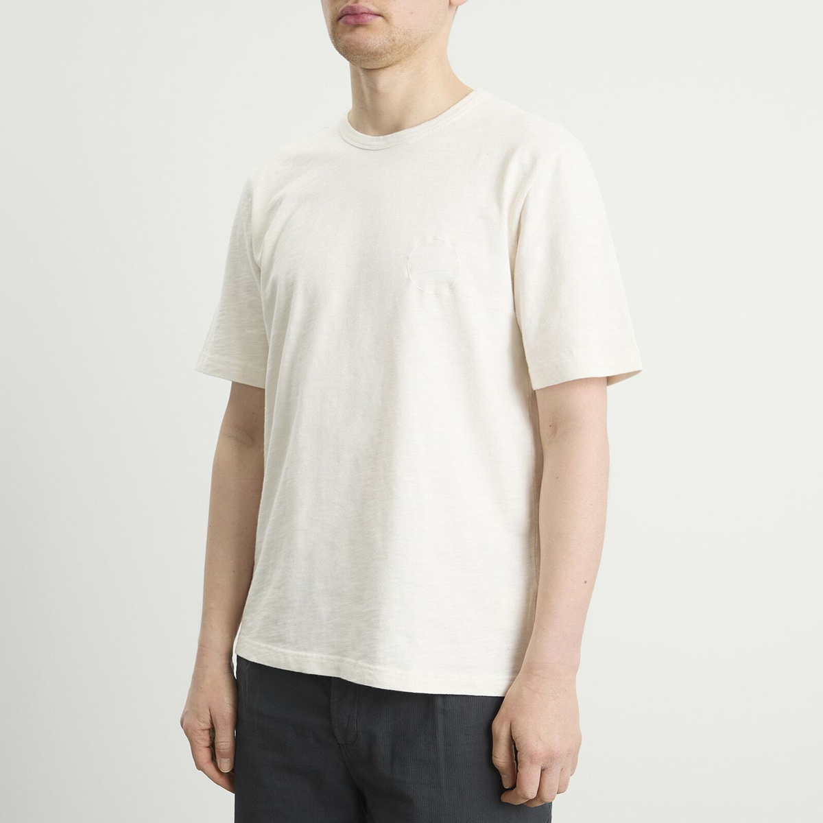 Folk Men's Slub Embroidered T-Shirt in Off White