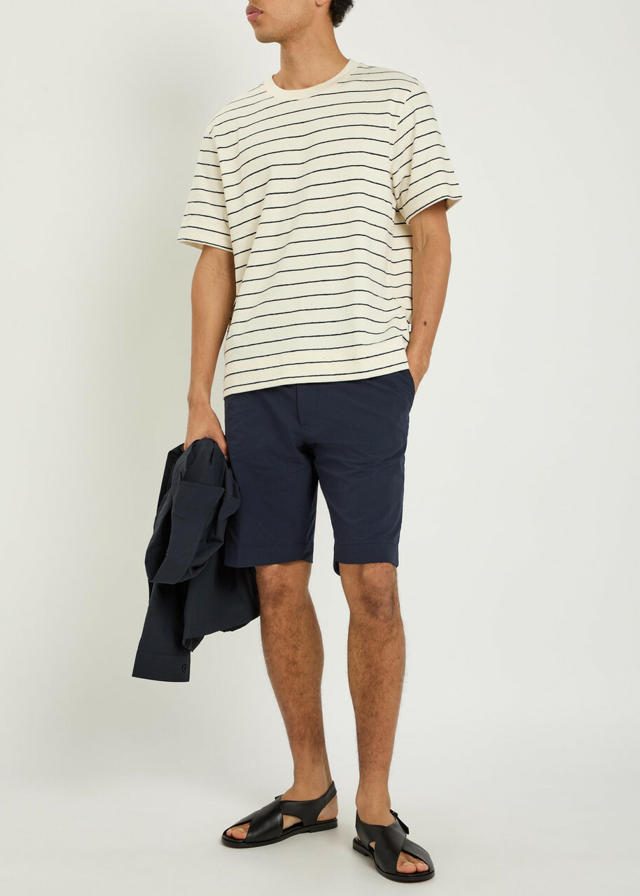 NN07 Billie Striped Seersucker Swim Shorts Navy