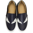 Fendi Black and Blue Bag Bugs Slip-On Sneakers