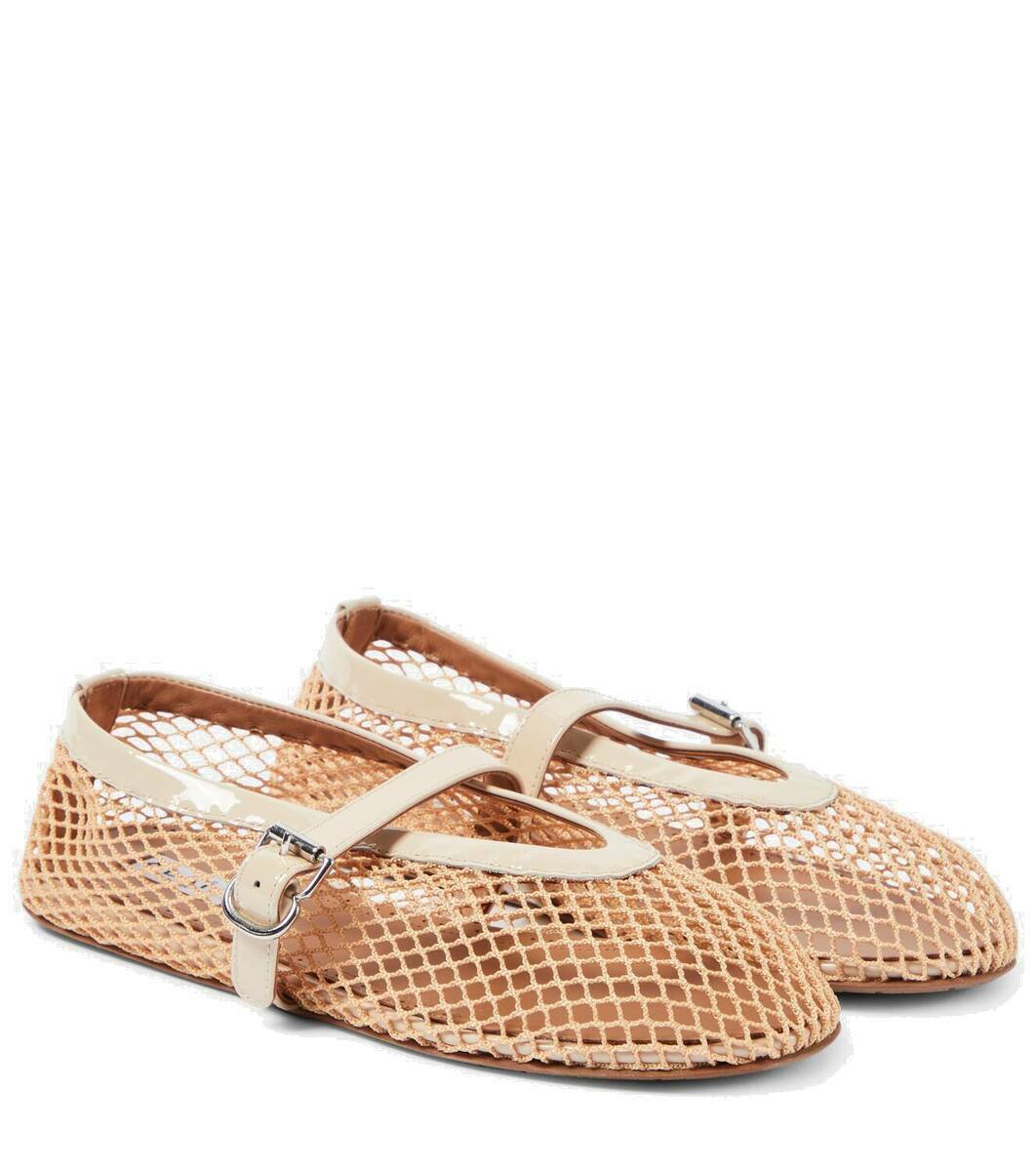 ALAIA FLAT MULES IN BEIGE MESH FISHNET