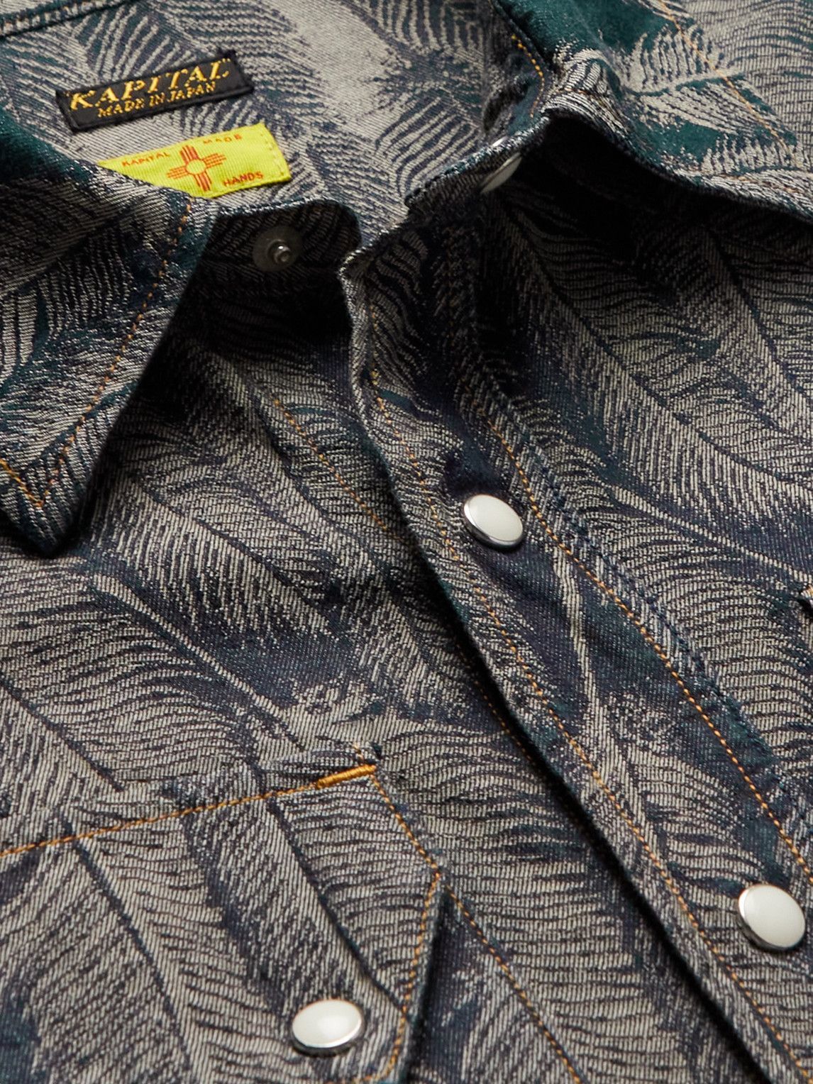 KAPITAL - Feather-Jacquard Denim Western Shirt - Blue