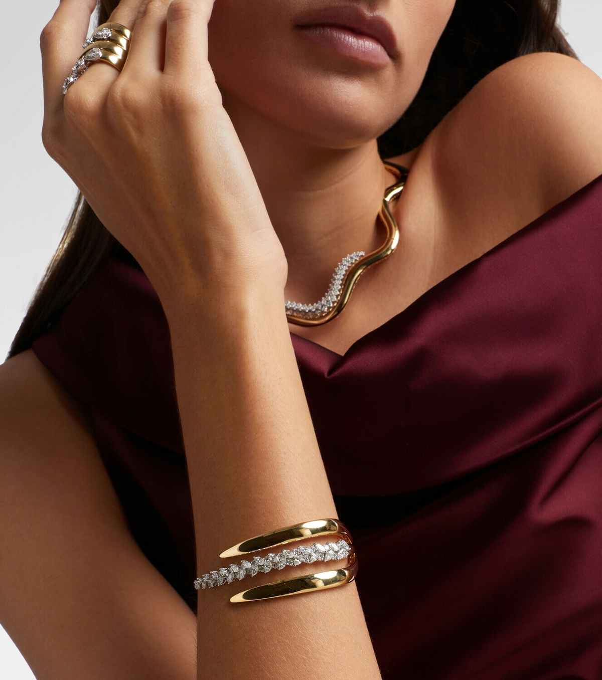 Yeprem Golden Strada 18kt white and yellow gold bangle with diamonds