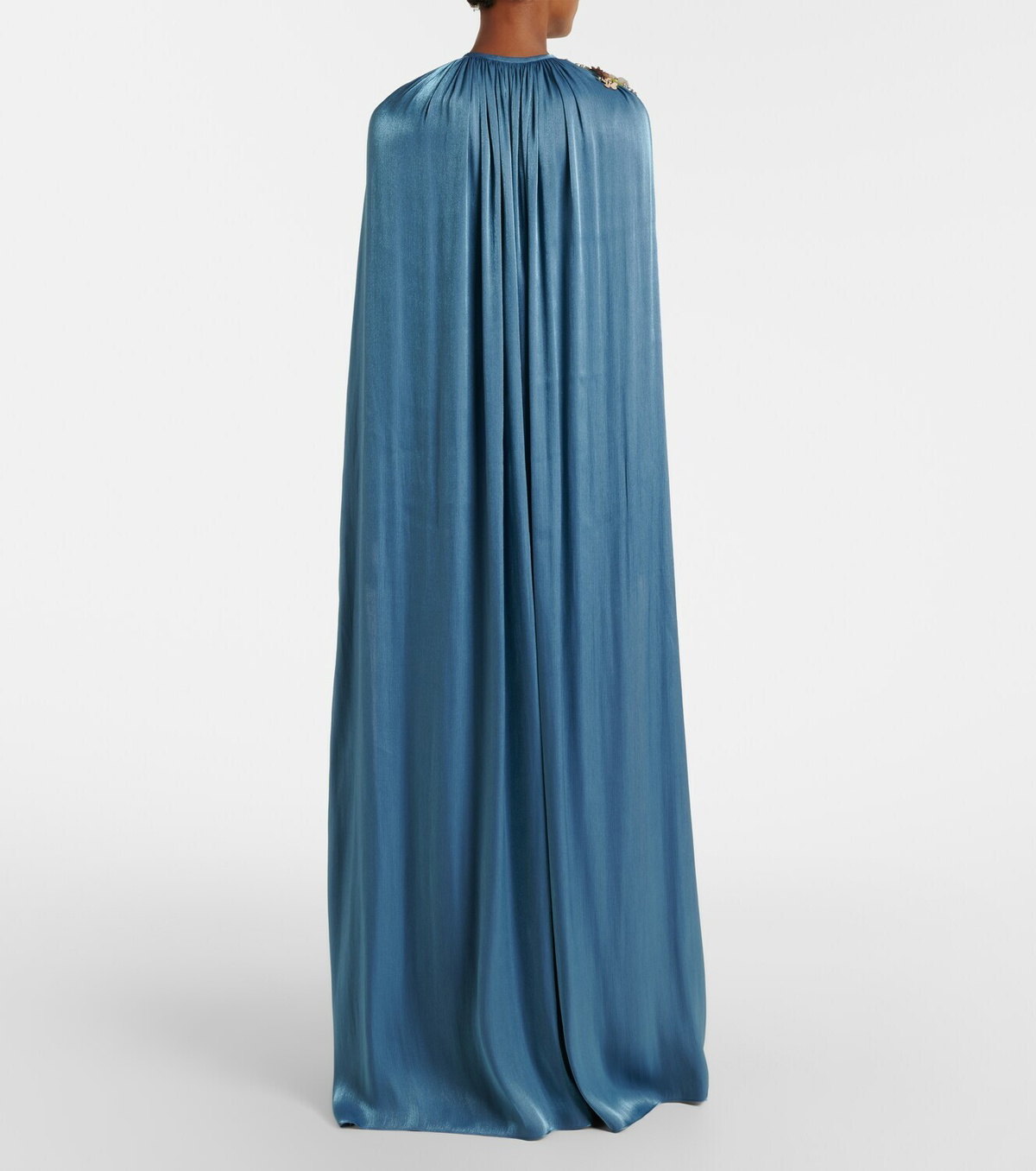 Costarellos Embellished pleated caped bustier gown