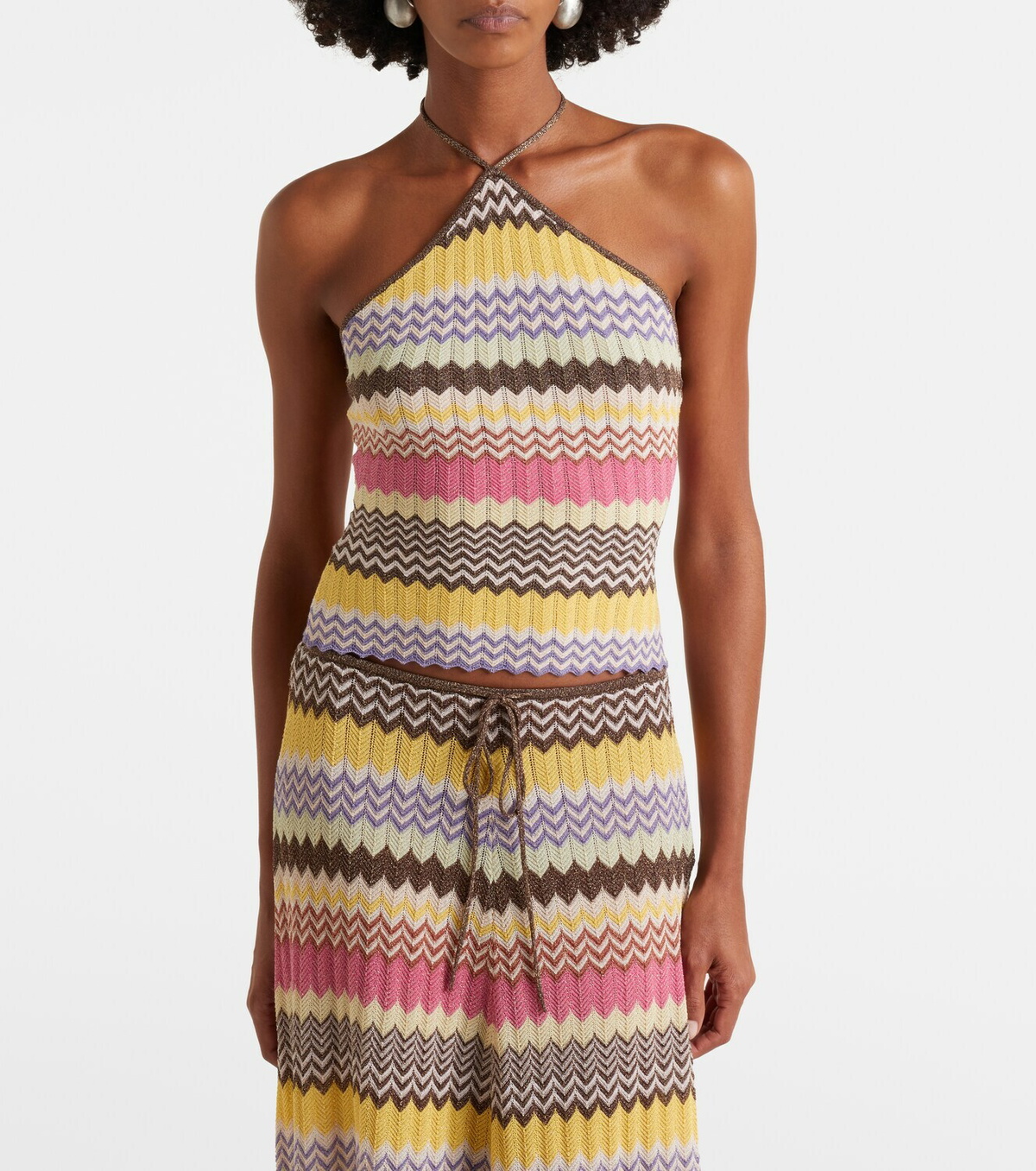 Faithfull Ria chevron halterneck lamé top