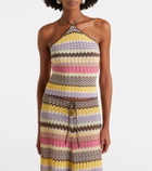 Faithfull Ria chevron halterneck lamé top