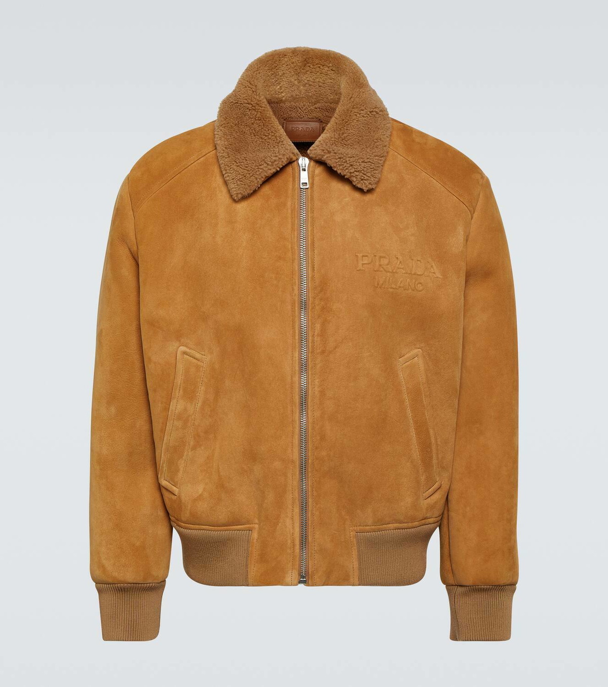 Prada Shearling-trimmed suede bomber jacket Prada
