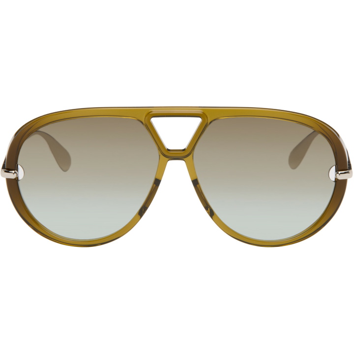 Photo: Bottega Veneta Khaki Classic Aviator Sunglasses