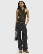 Ganni Printed Shiny Jersey Sleeveless Ruched Blouse black/brown Womens Tops & Tank