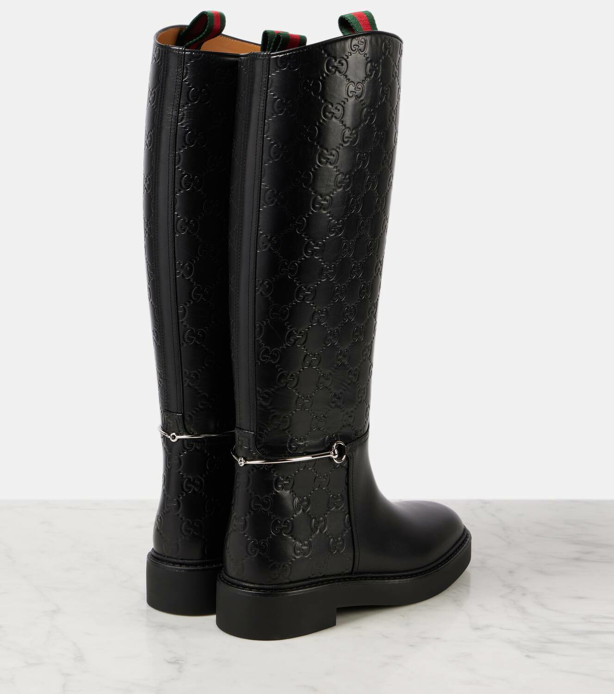 Gucci Horsebit GG embossed leather knee-high boots