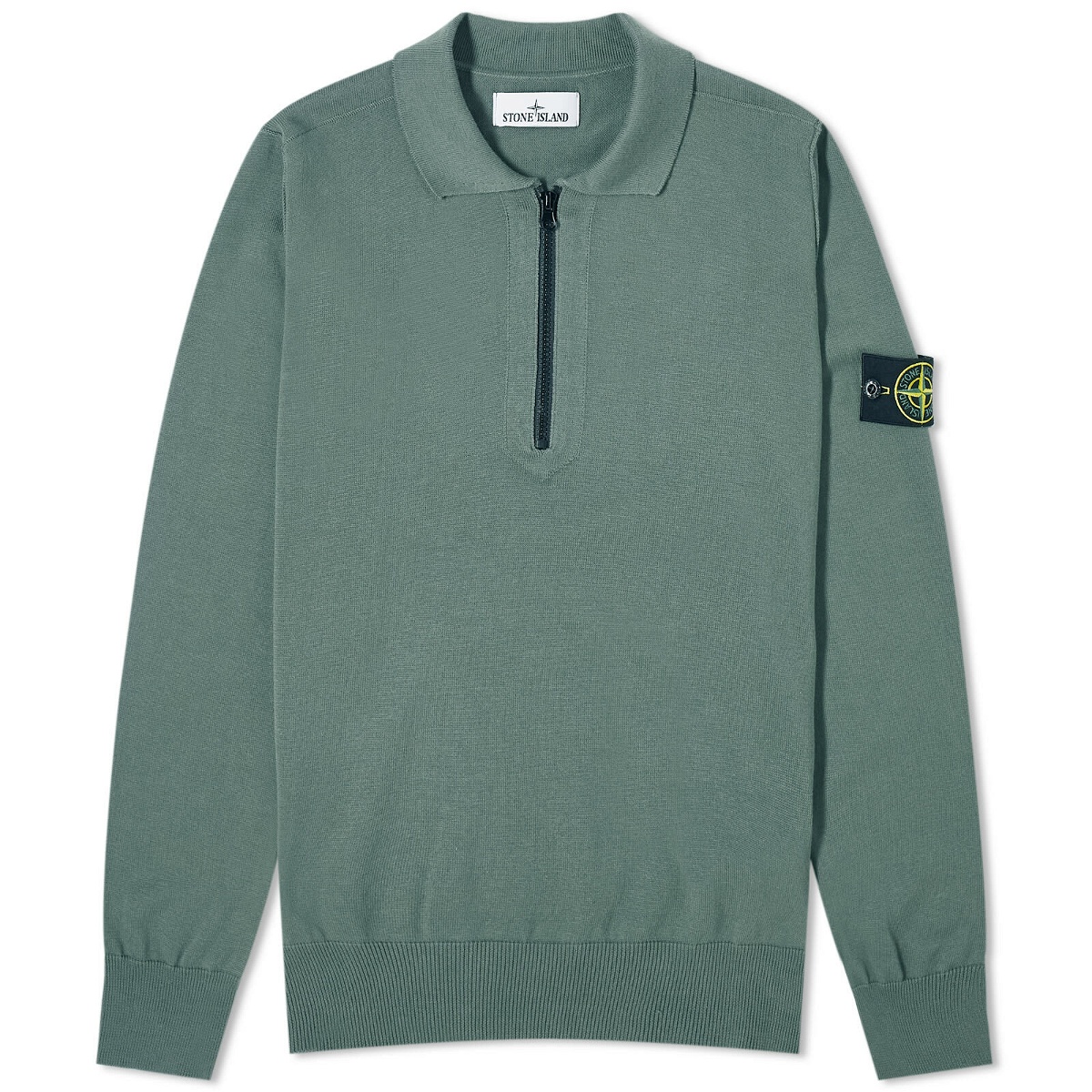 Photo: Stone Island Men's Soft Cotton Long Sleeve Knitted Polo Shirt in Musk