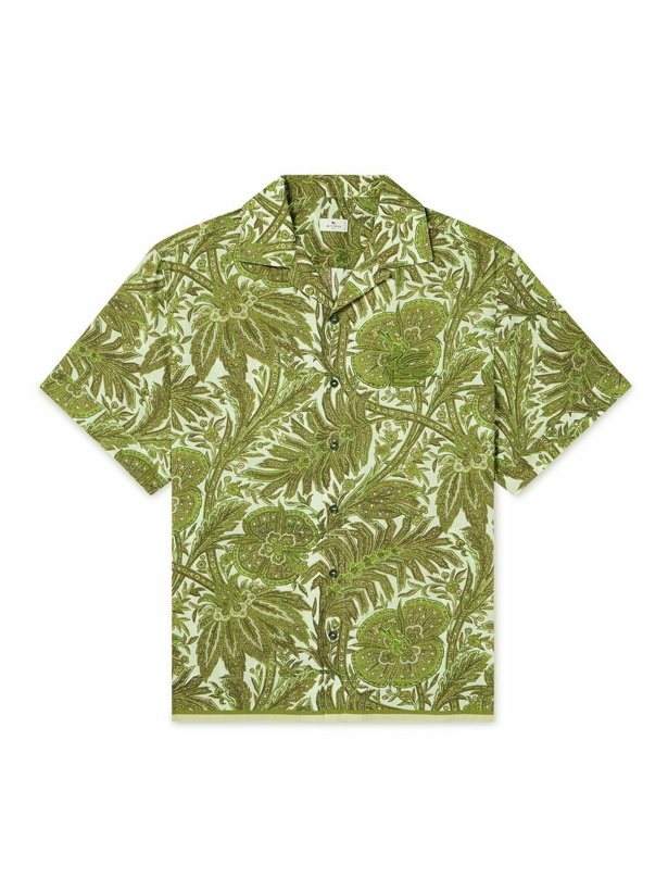 Photo: Etro - Convertible-Collar Logo-Embroidered Printed Cotton-Voile Shirt - Green