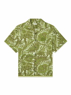 Etro - Convertible-Collar Logo-Embroidered Printed Cotton-Voile Shirt - Green