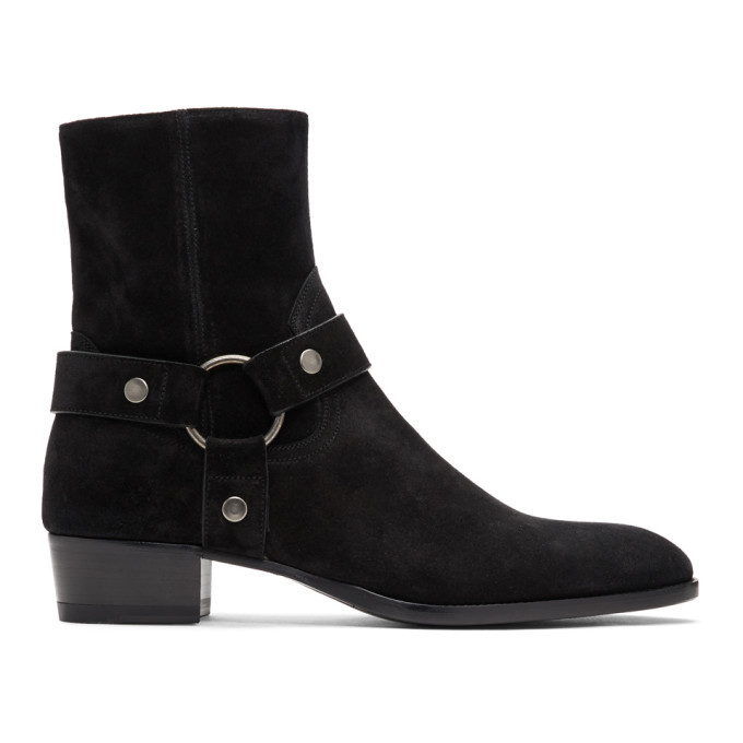 Photo: Saint Laurent Black Wyatt Harness Boots