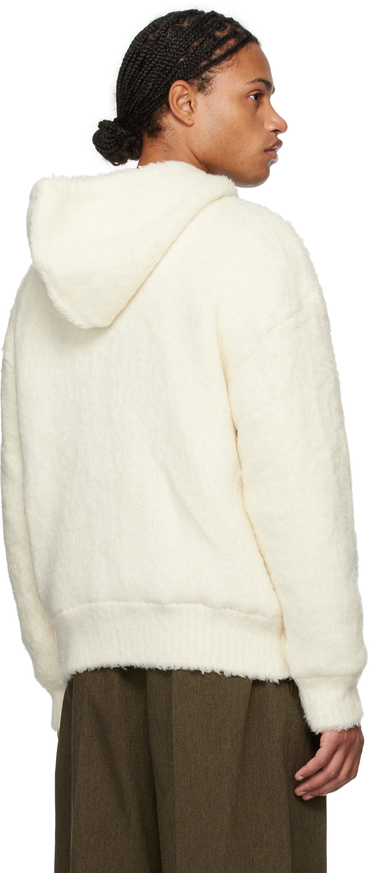 AMOMENTO Off-White Furry Zip-Up Hoodie