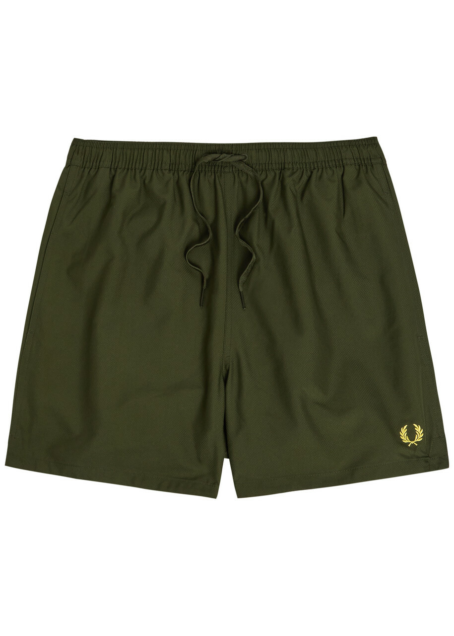 Fred Perry Logo-embroidered Shell Swim Shorts Dark Green