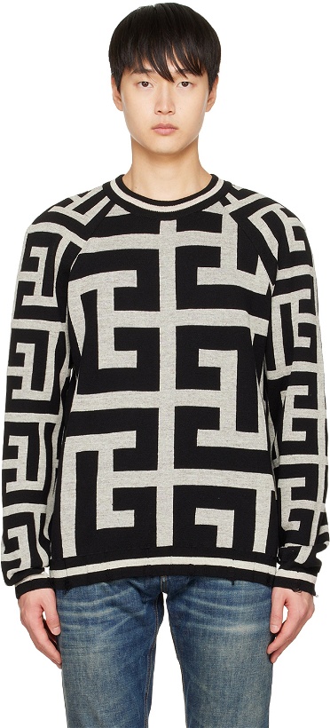 Photo: Balmain Off-White & Black Maxi Monogram Sweater