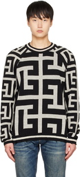 Balmain Off-White & Black Maxi Monogram Sweater