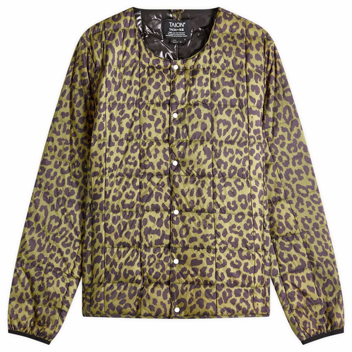 Photo: Taion Men's Crew Neck Down Jacket in Leopard