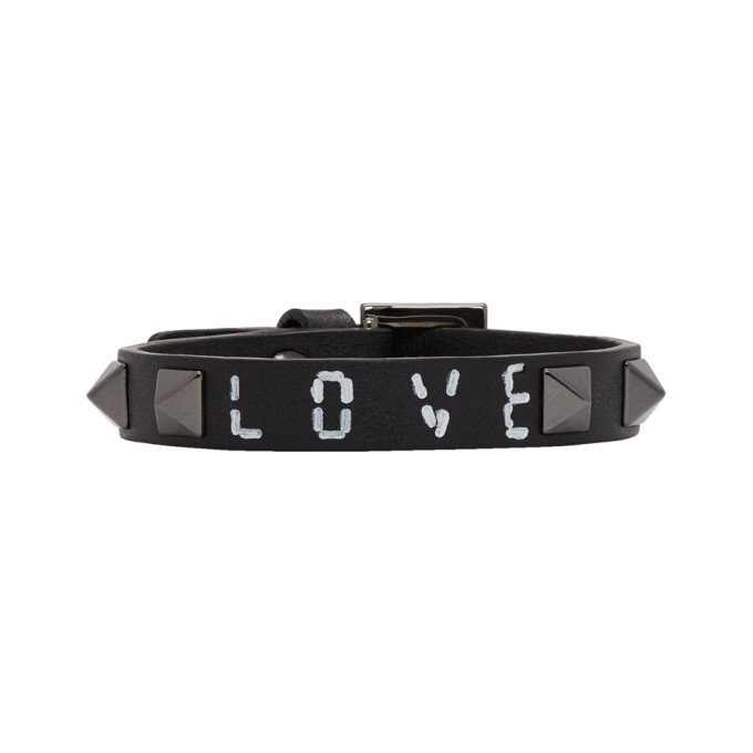 Photo: Valentino Black Valentino Garavani Leather Love Rockstud Bracelet
