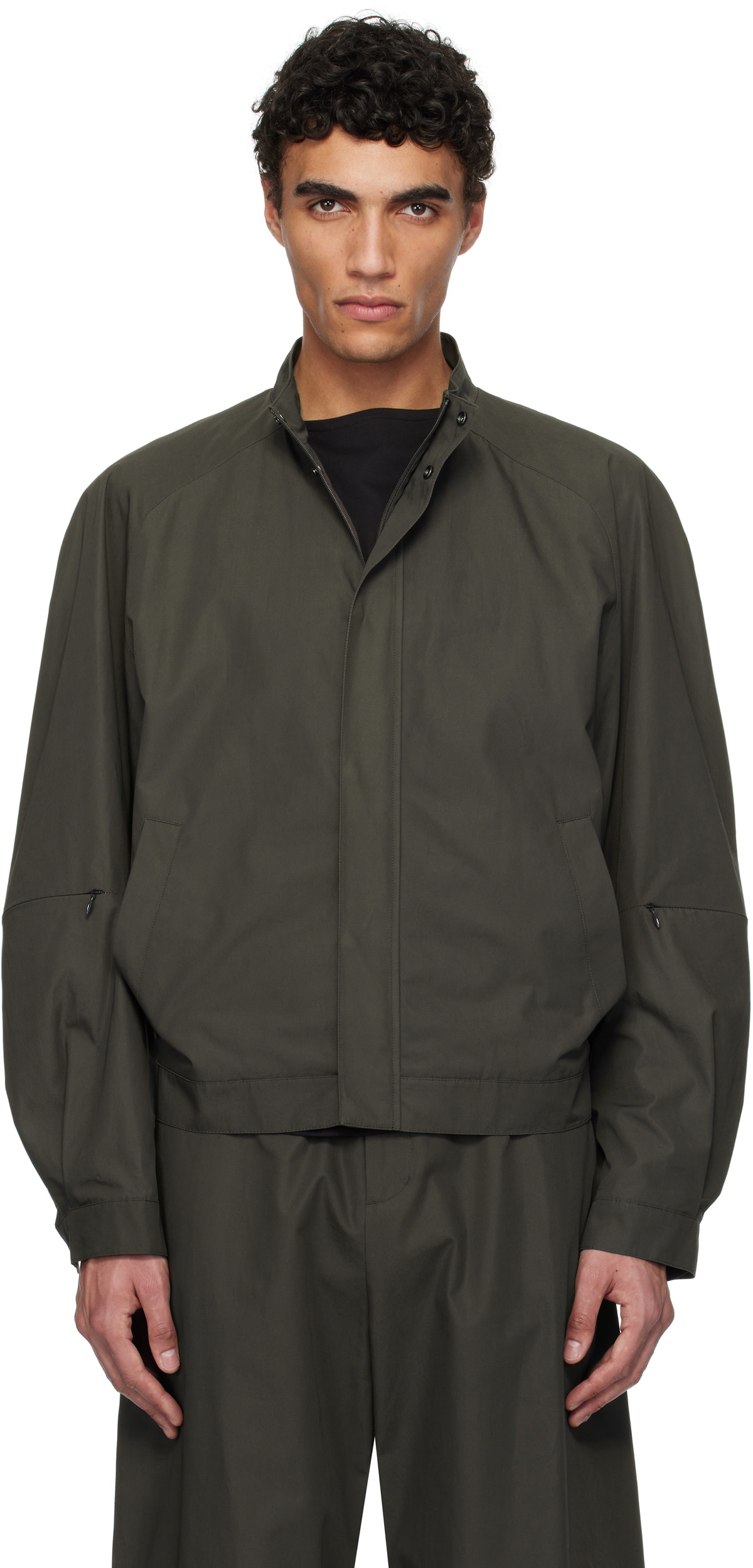 AMOMENTO Black Wool Stripe Zip-Up Jacket AMOMENTO