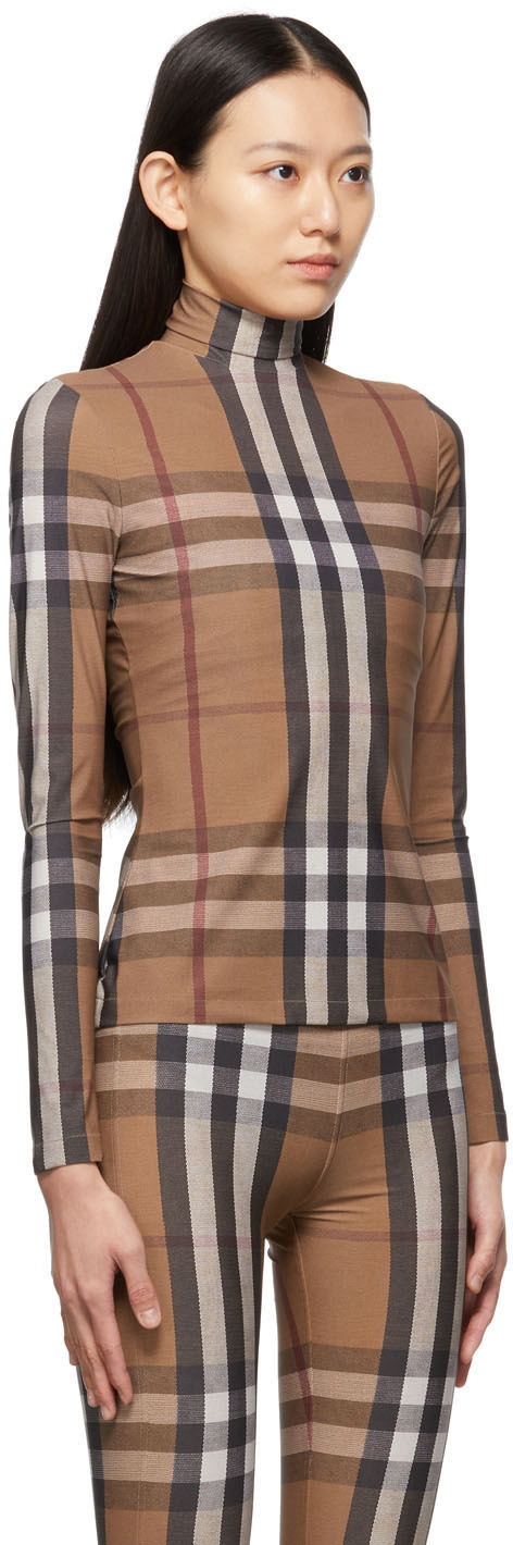 Burberry Brown Stretch Jersey Check Emery Turtleneck Burberry