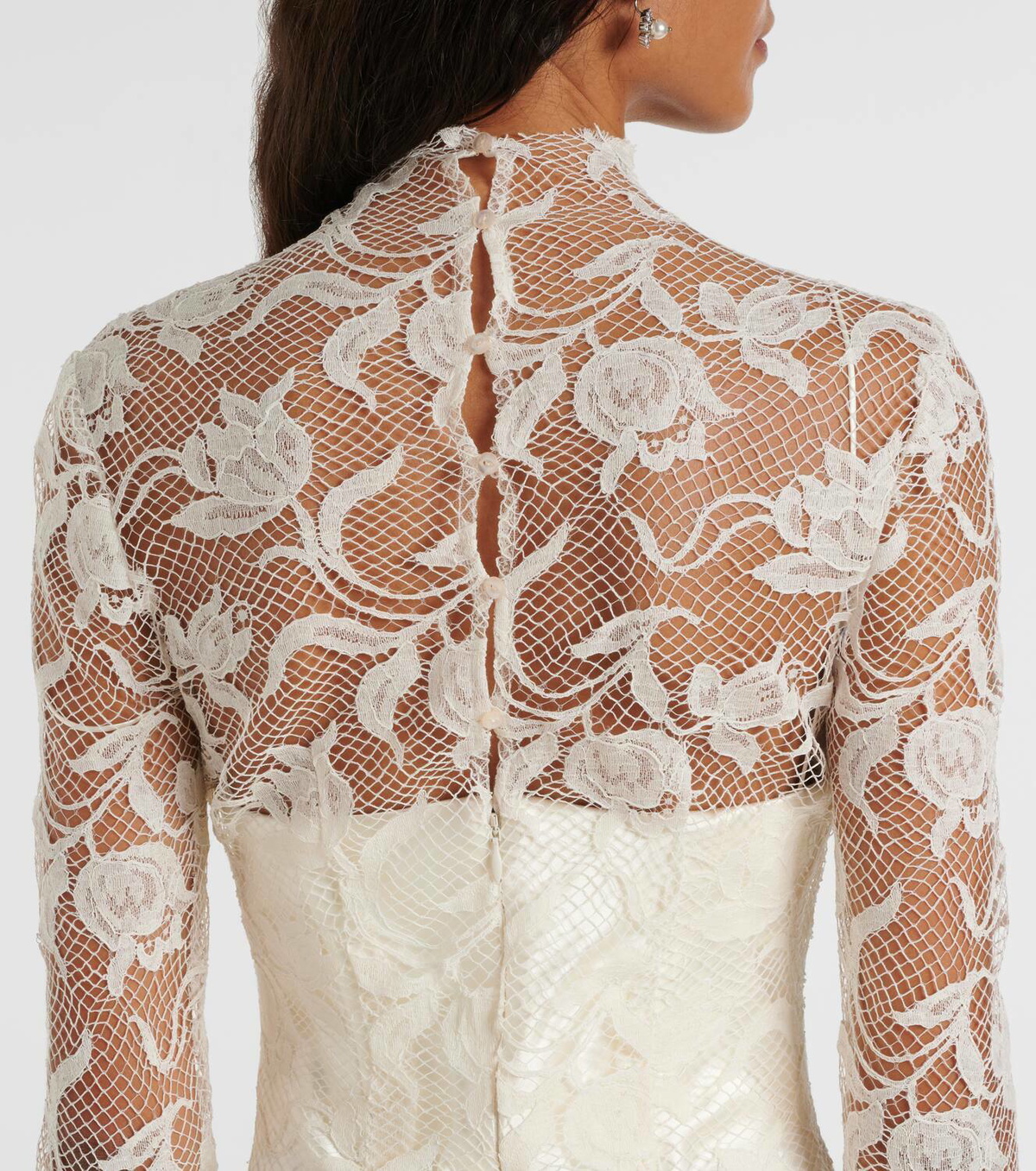 Danielle Frankel Bridal Adena floral lace-trimmed wool and silk gown