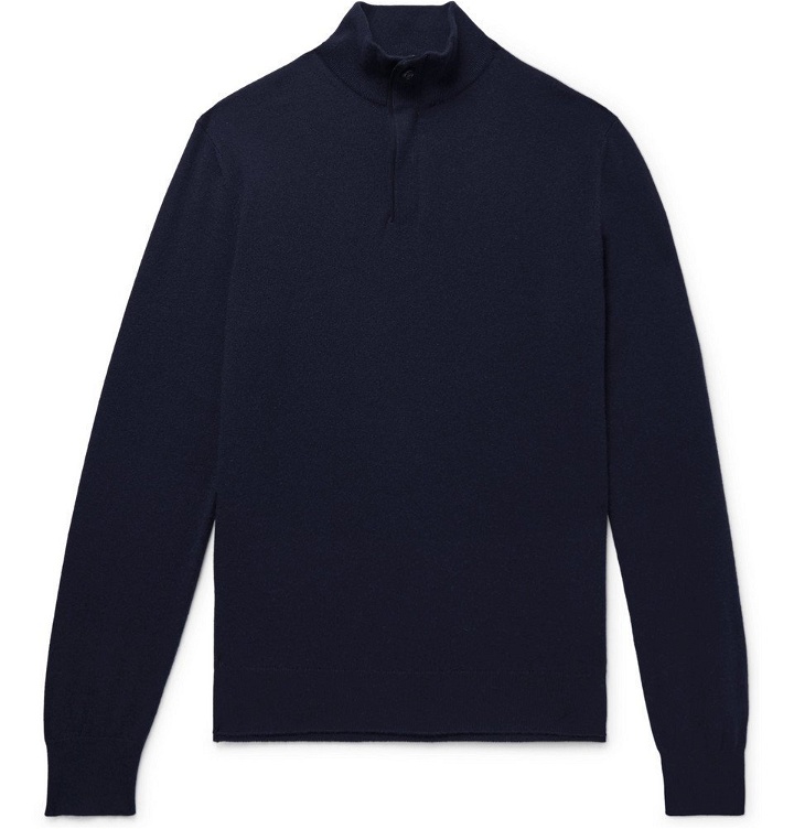 Photo: Ermenegildo Zegna - Slim-Fit Nubuck-Trimmed Cashmere Half-Zip Sweater - Men - Midnight blue