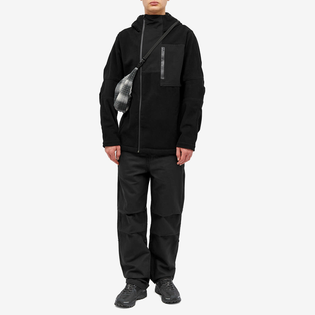 Maharishi Men's Asym Zipped Hooded Fleece Jacket in Black Maharishi