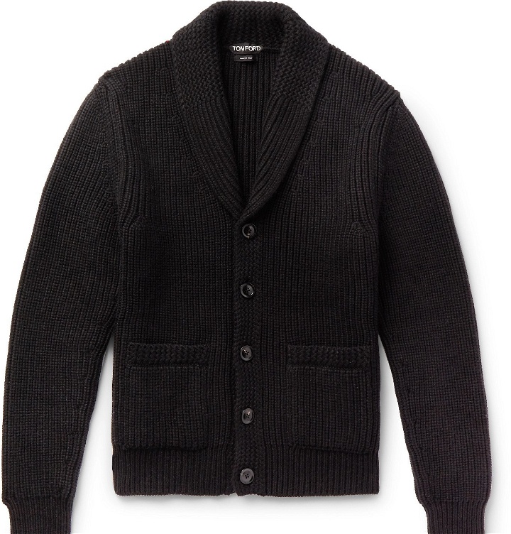 Photo: TOM FORD - Shawl-Collar Cable-Knit Cashmere and Mohair-Blend Cardigan - Black