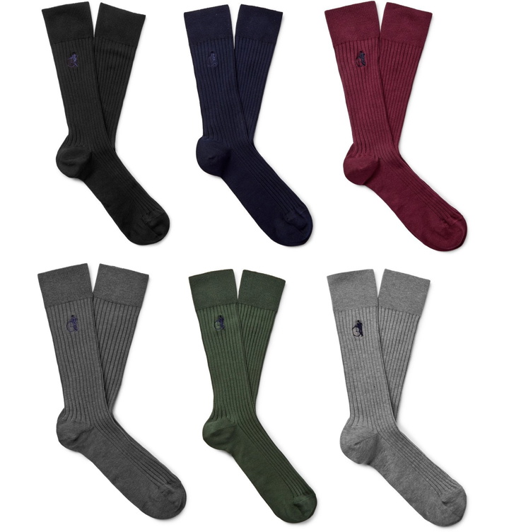 Photo: London Sock Co. - Traditional Six-Pack Ribbed Stretch Cotton-Blend Socks - Multi
