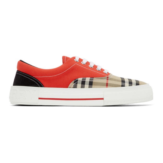Photo: Burberry Red and Beige Vintage Check Skate Sneakers