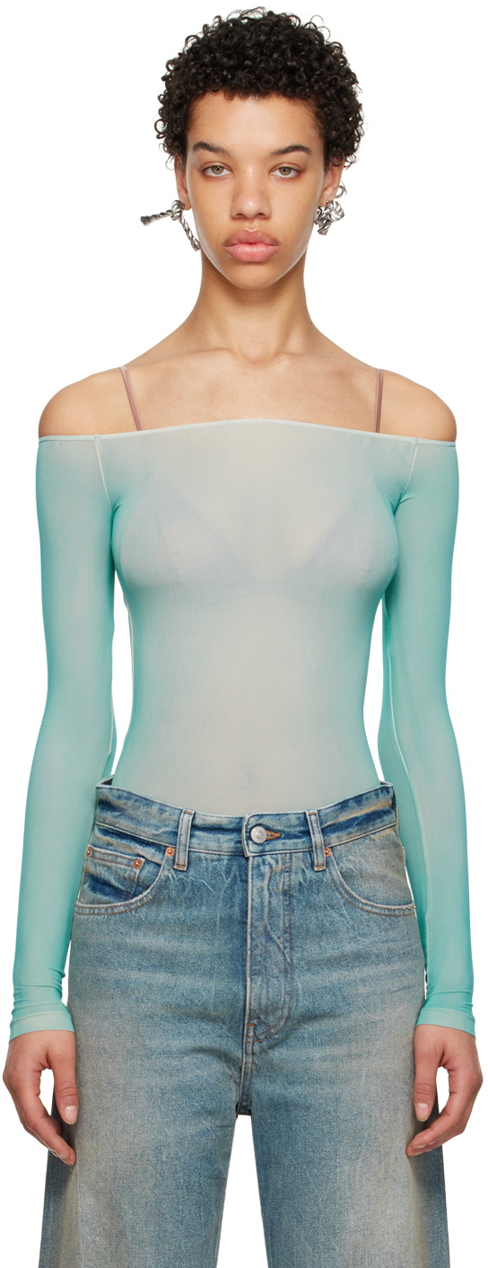 MM6 Maison Margiela Blue Printed Bodysuit MM6 Maison Margiela