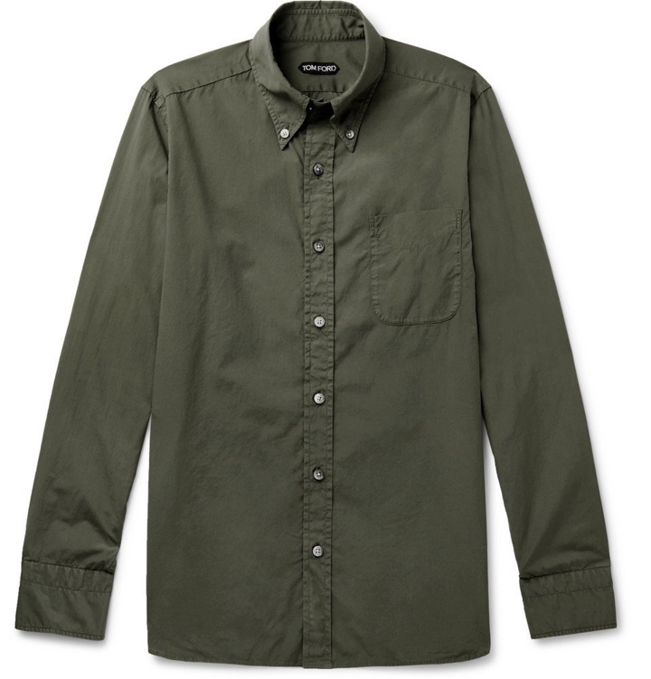 Photo: TOM FORD - Slim-Fit Button-Down Collar Washed-Cotton Shirt - Green