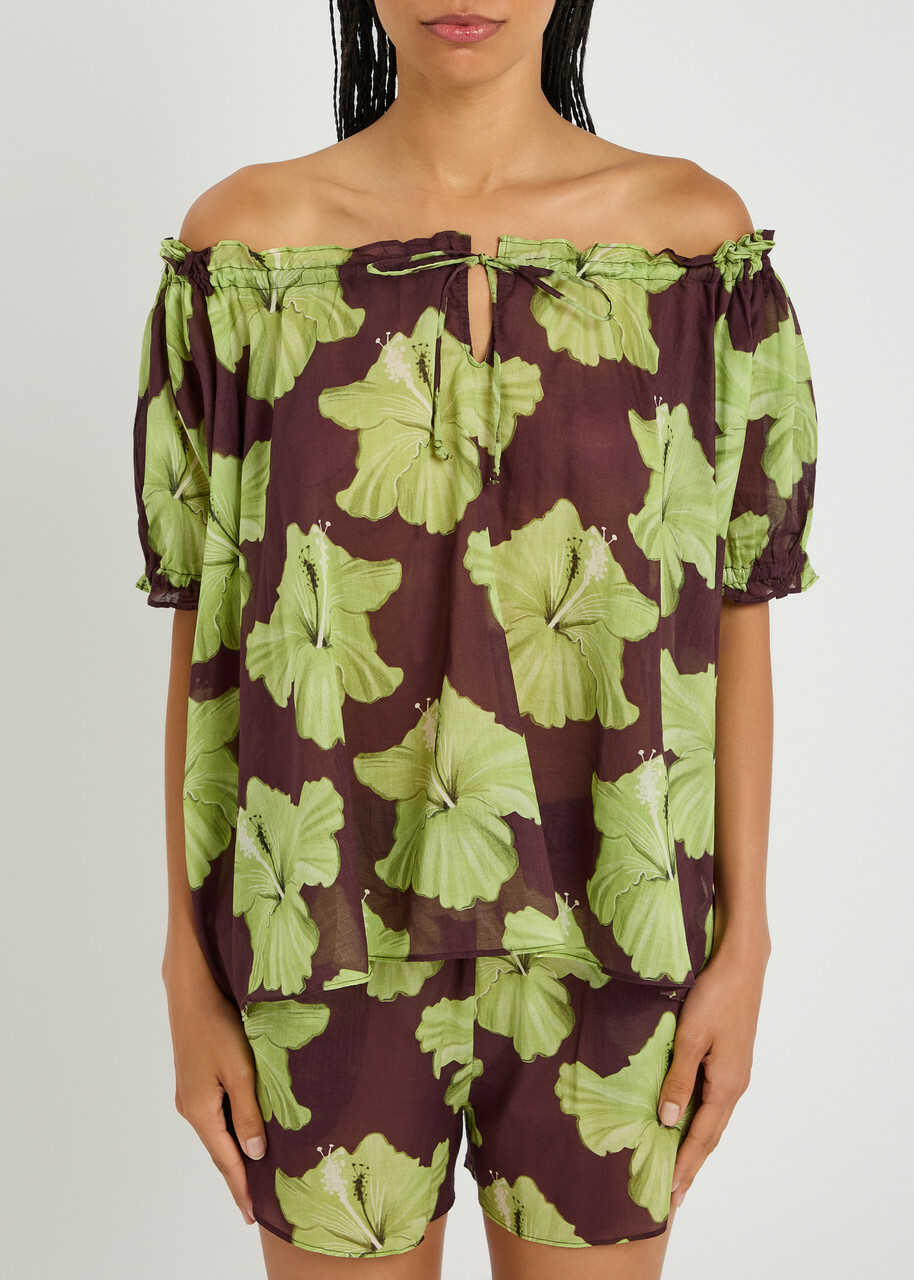 Desmond & Dempsey Floral-printed Cotton-voile Pyjama set Brown